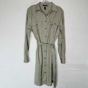 Lauren Ralph Lauren Wool Blend Belted Shirt Dress Heather Size 16 Professional